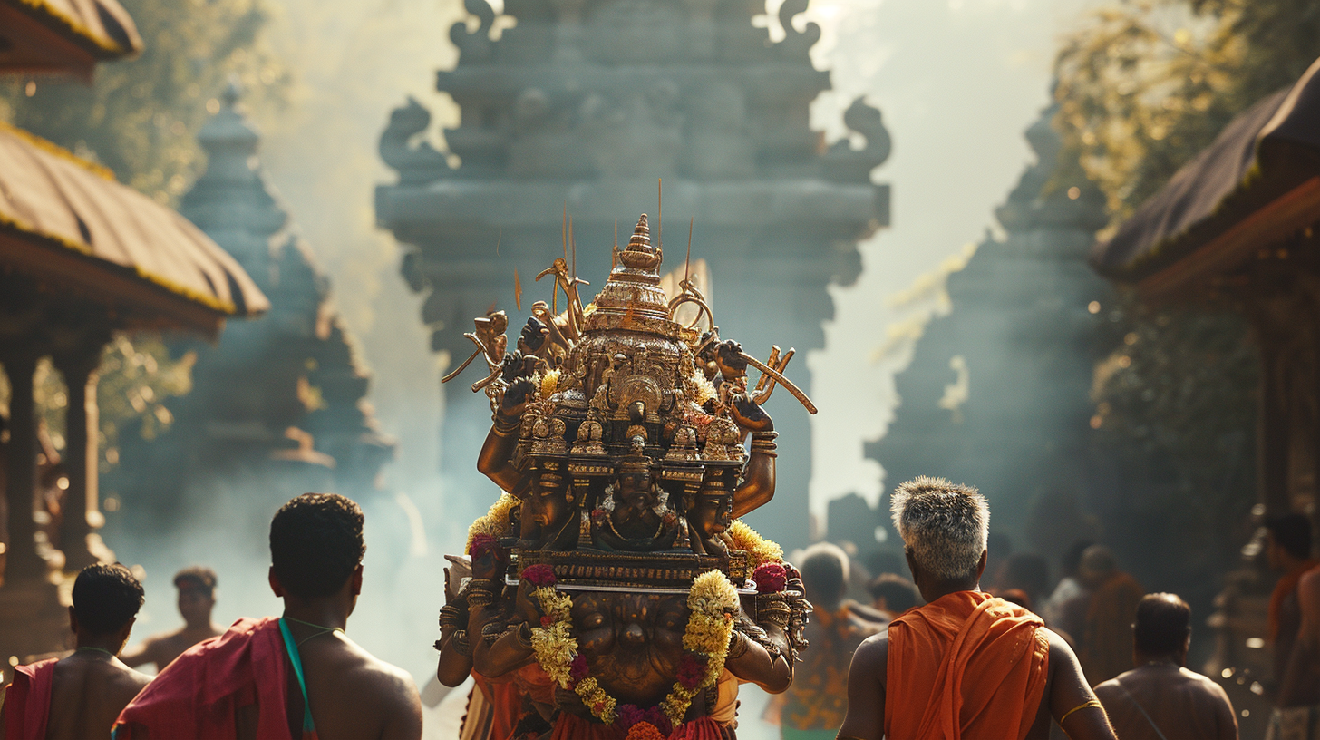 Devotees carrying sacred idol in procession