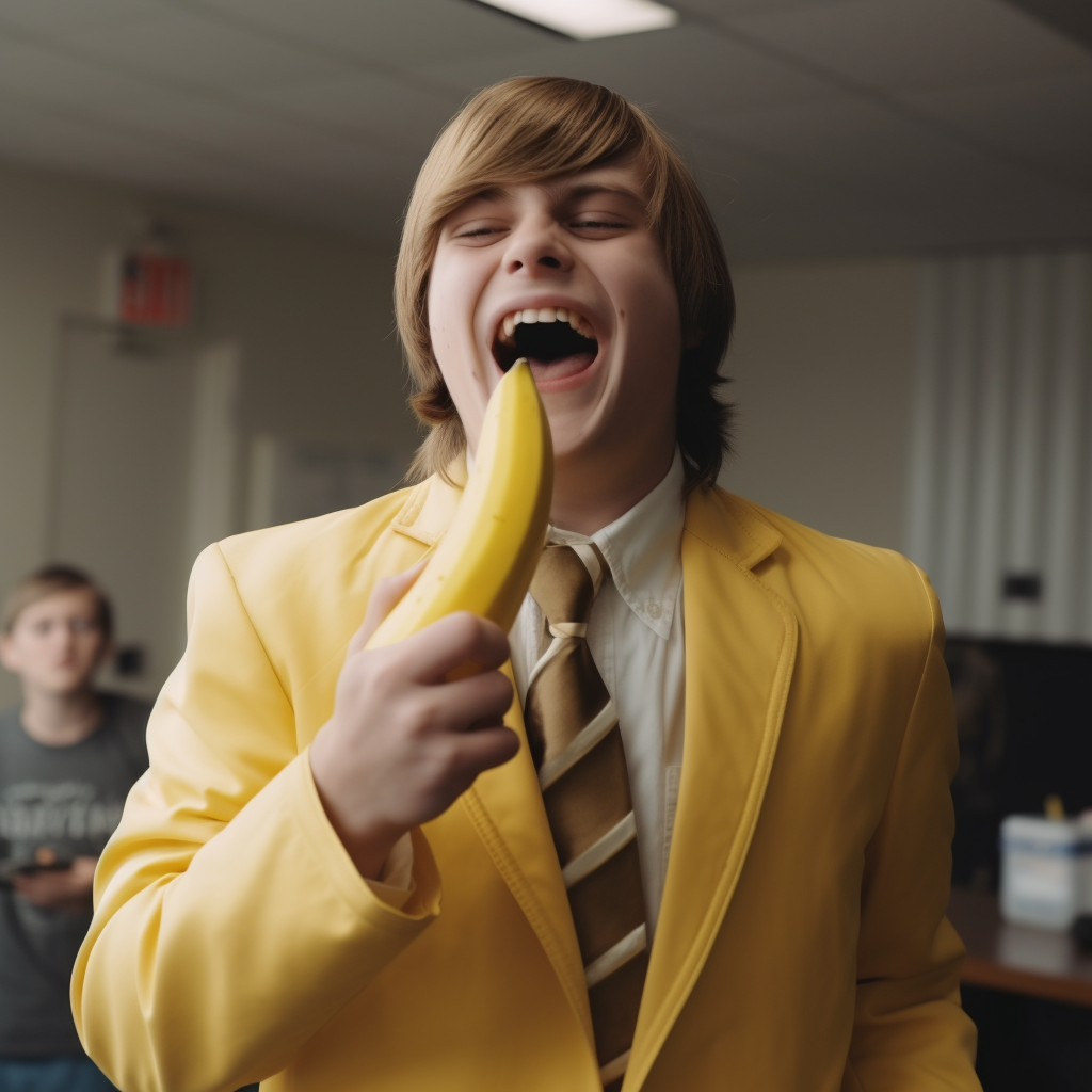 Rock musician singing with banana