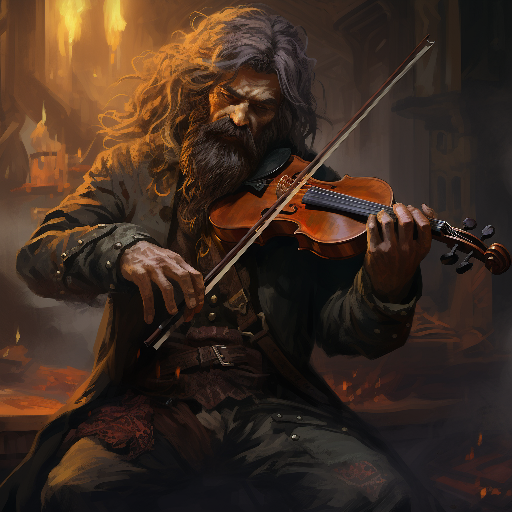 Dhampir warlock musician playing fiddle