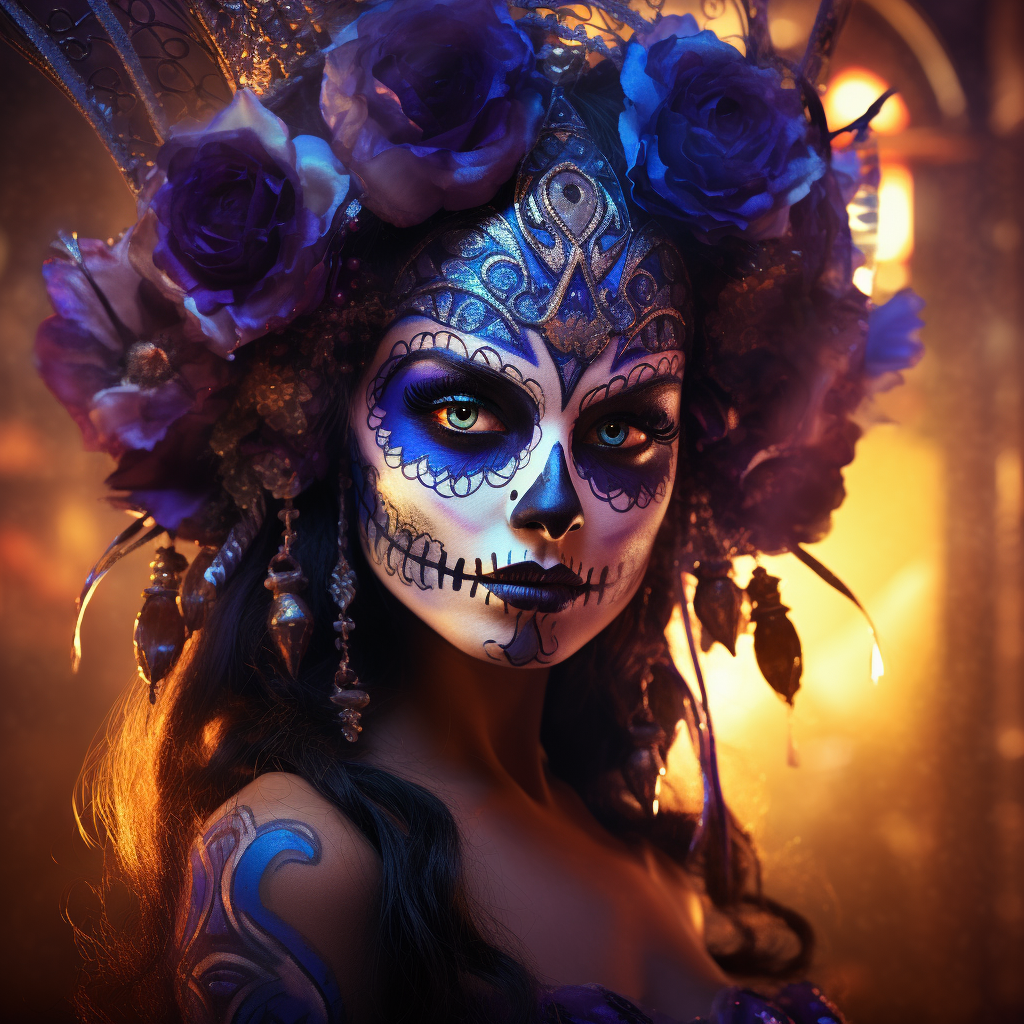 Mexican girl with carnival mask and sugar skulls