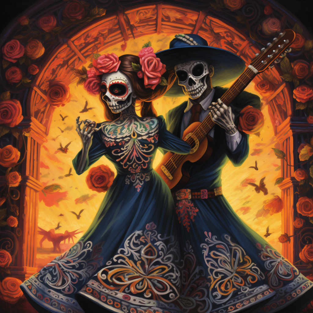 Spanish dancers in Dia de los Muertos party