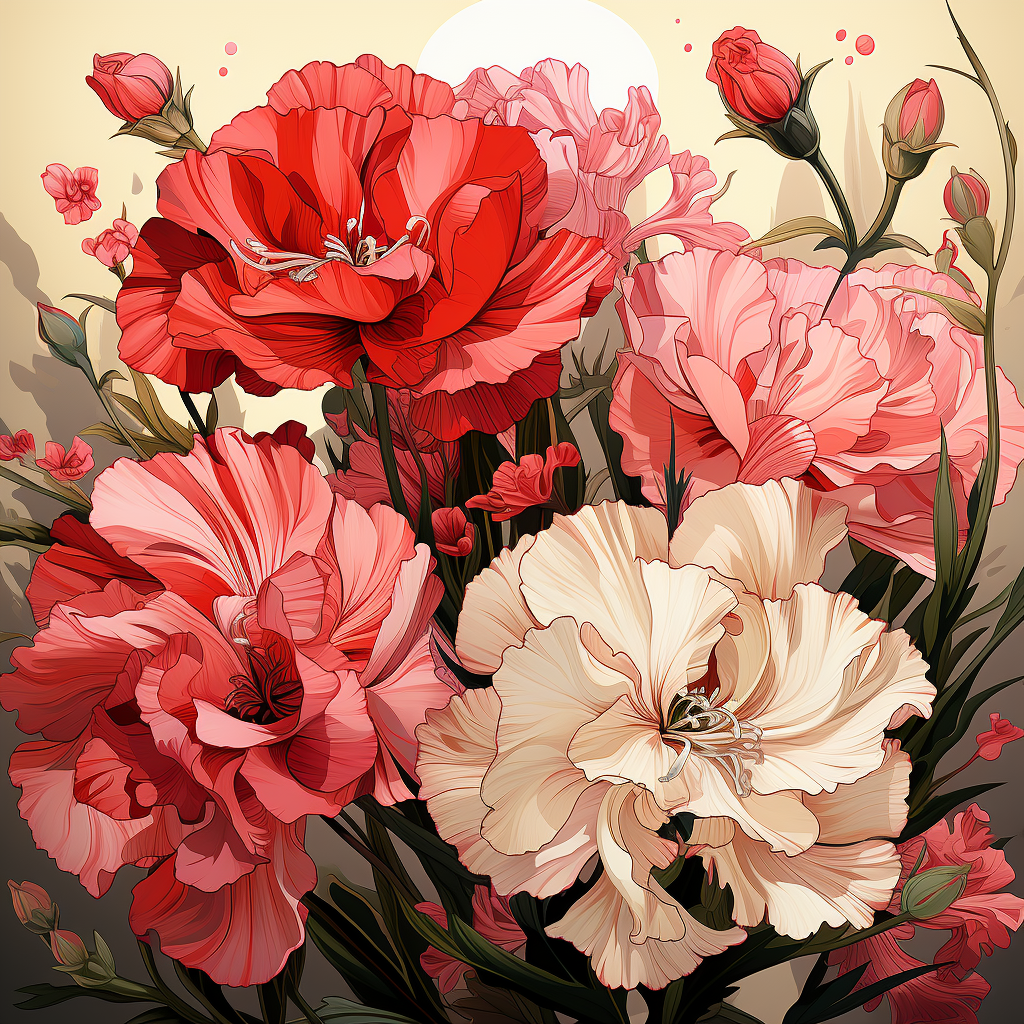 Vibrant Dianthus flower and vegetable illustration