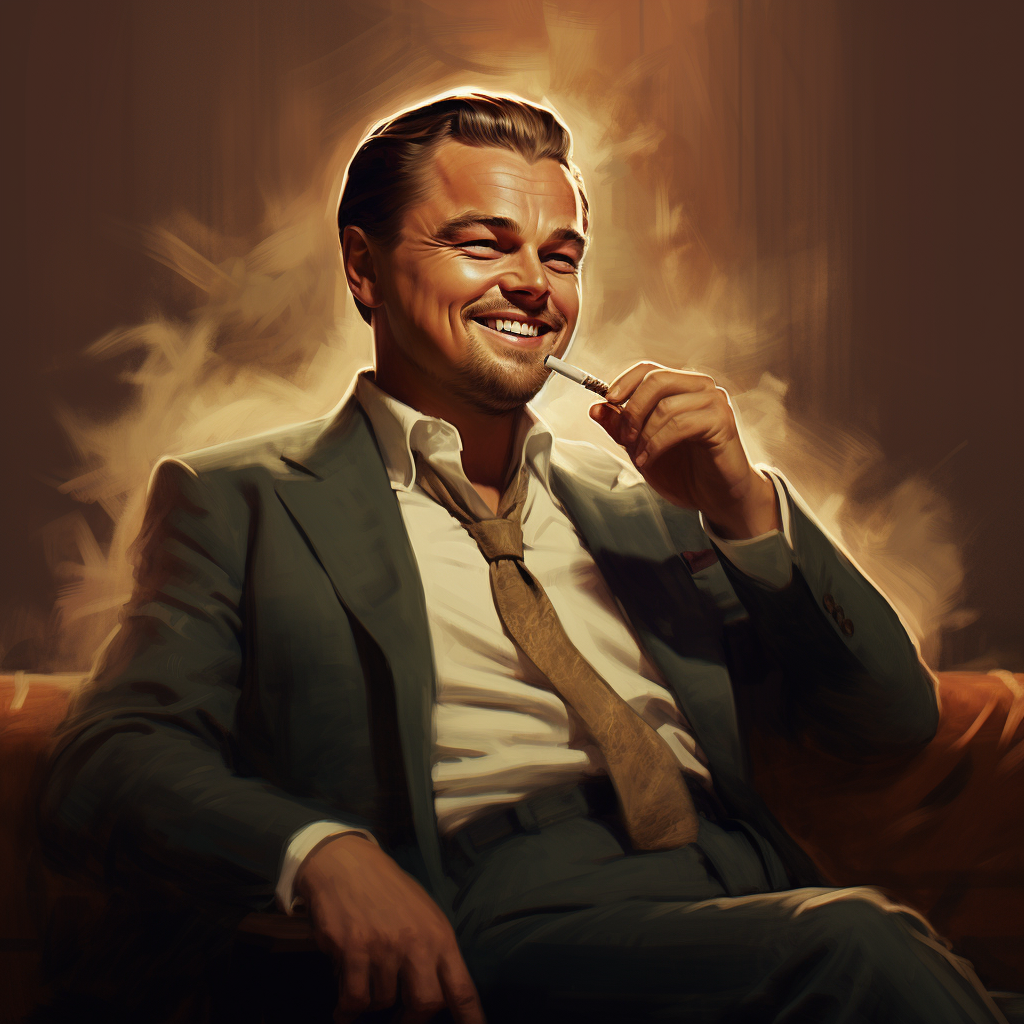 Leonardo DiCaprio Caricature Smoking Cigar Laughing