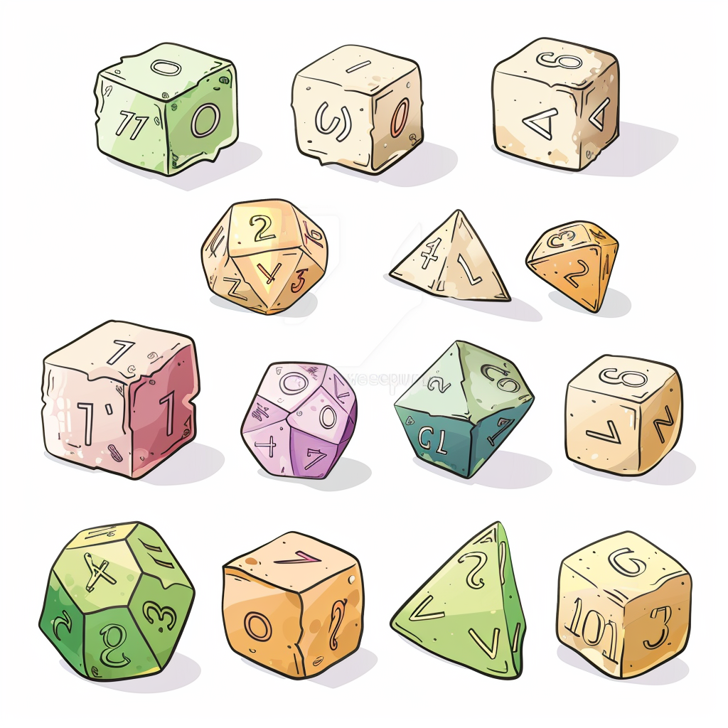 dice sizes drawings white background numbers