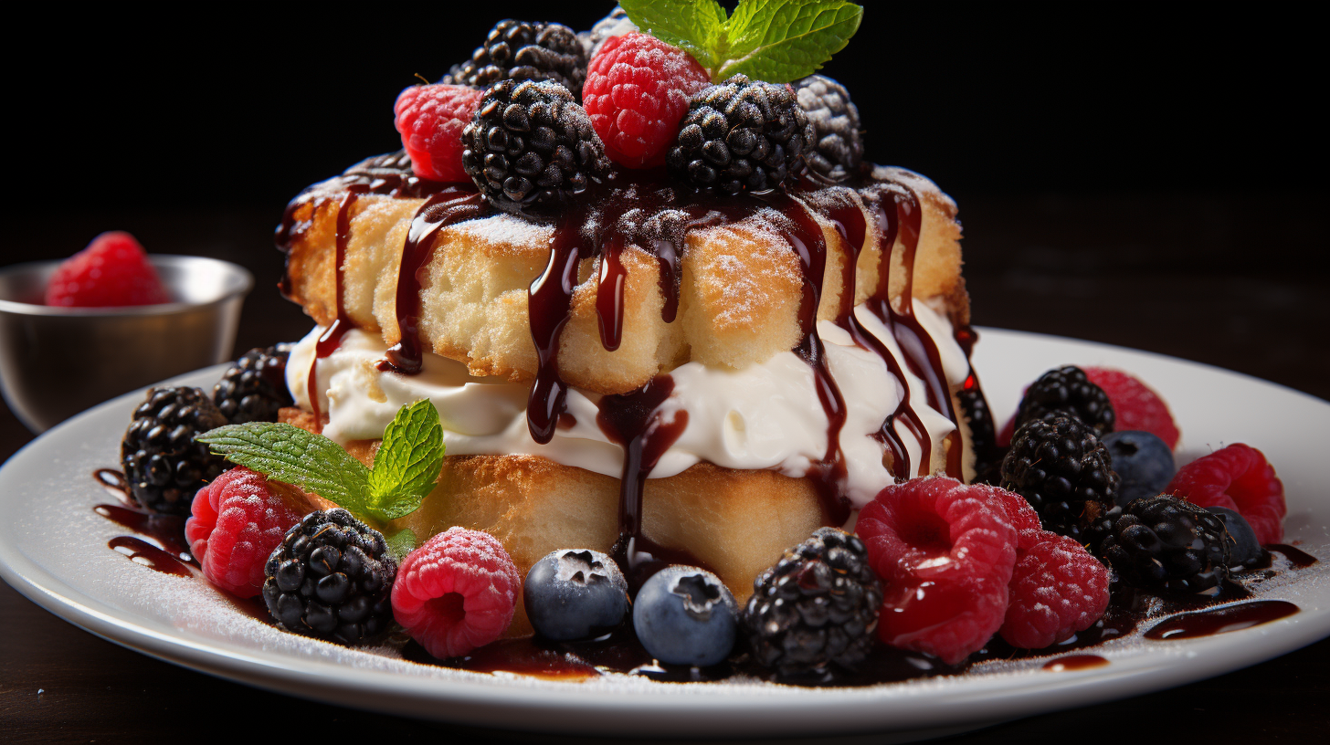 Refreshing diced pandoro with cream, berries, and chocolate