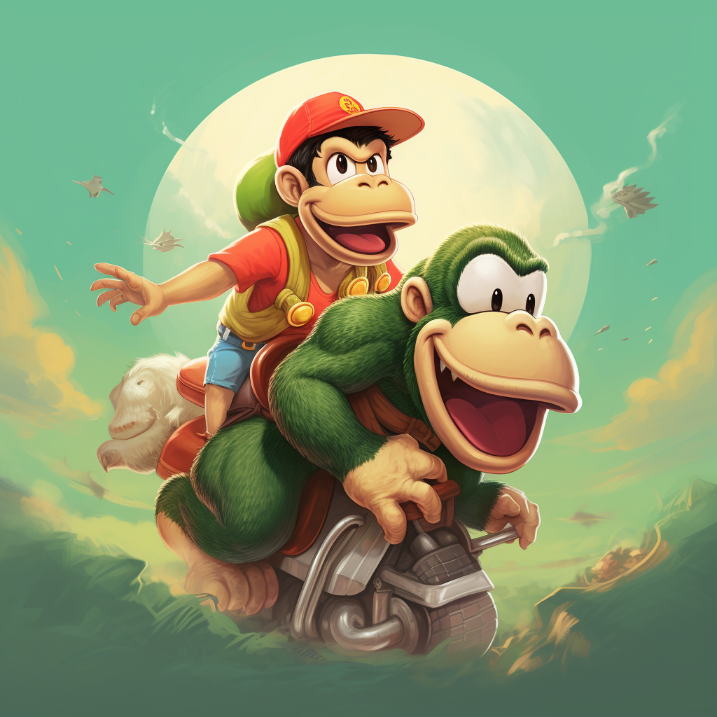 Diddy Kong riding Yoshi adventure