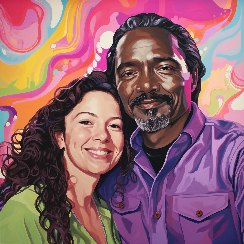 Handsome Black Man and Pretty Mexican Woman in Vibrant Art