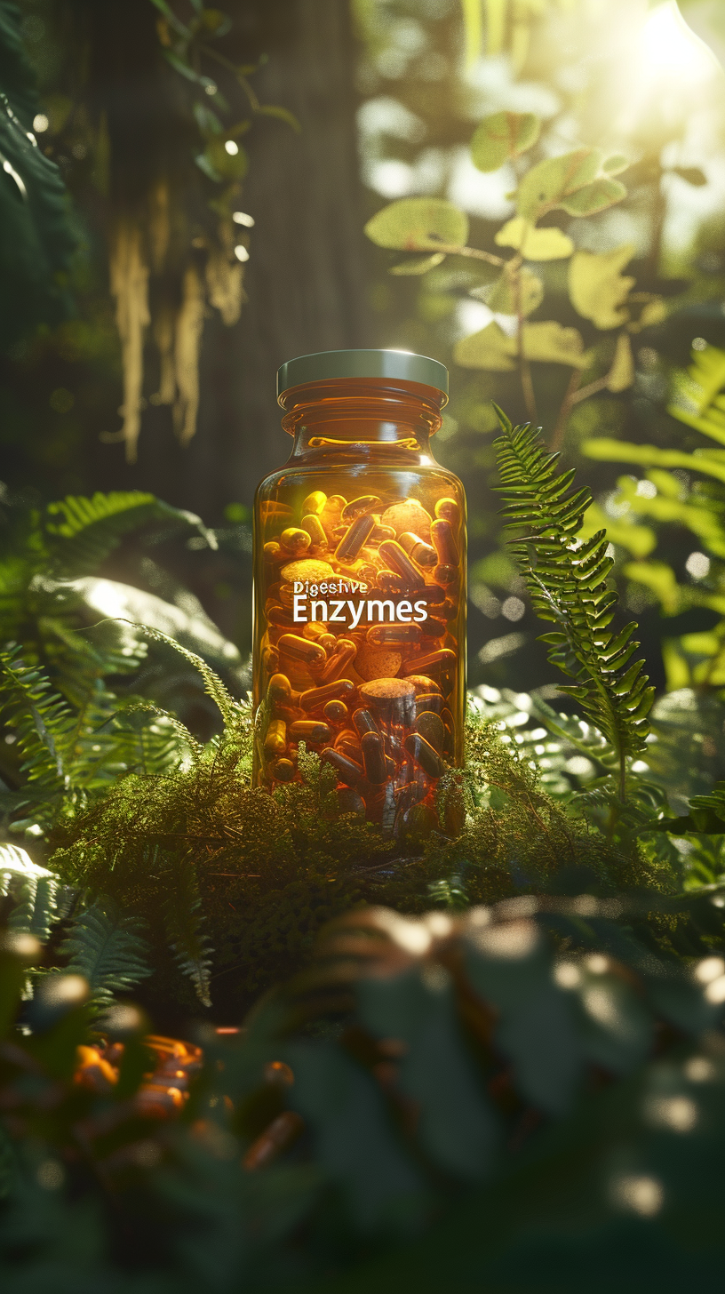 Digestive Enzymes Supplement Container in Nature Sunlight