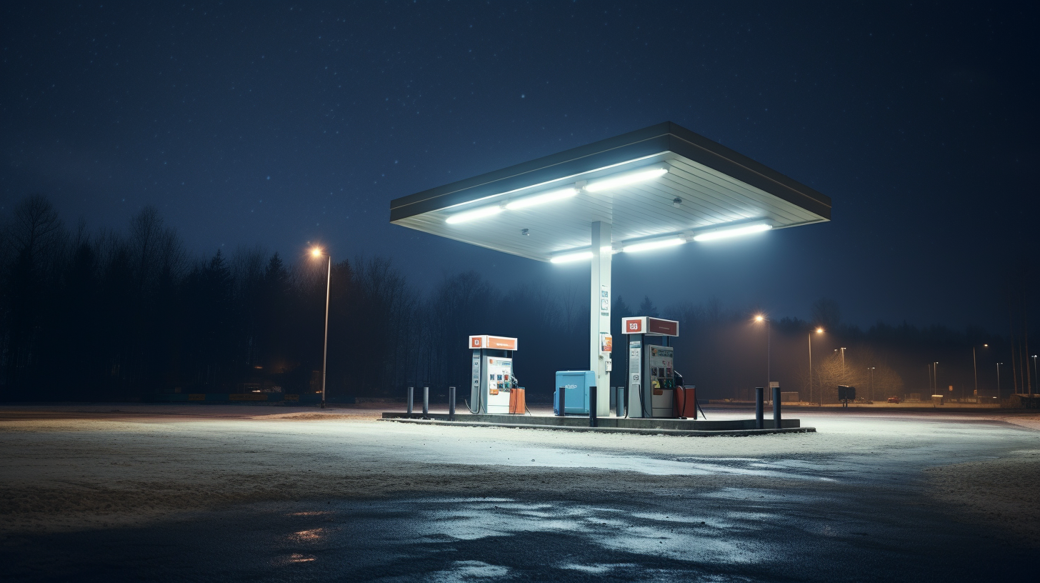 Night sky over Swedish gas station