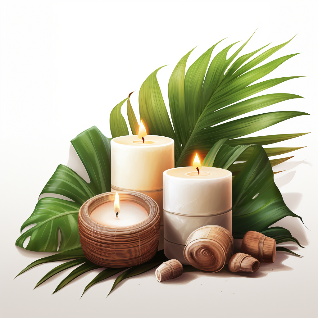 Spa Coconuts Bamboo Palm Leafs Candles Illustration