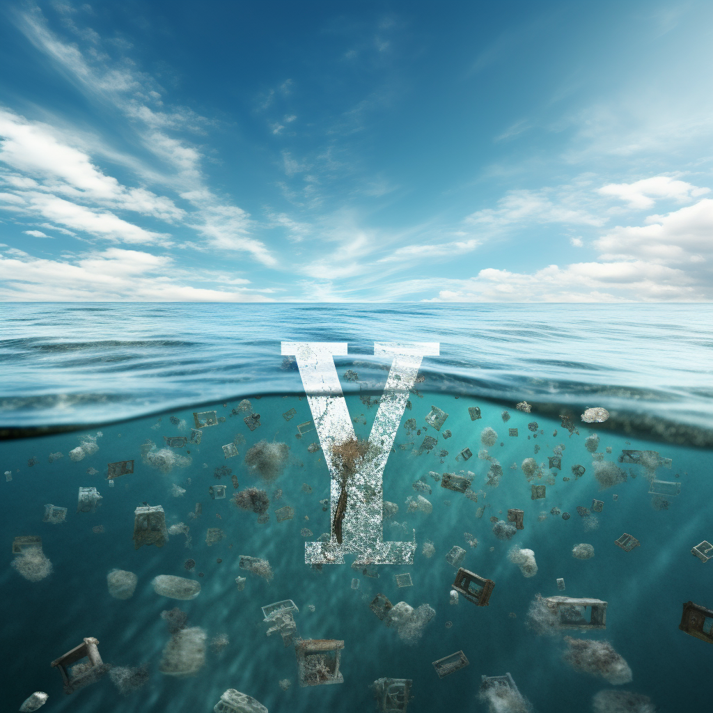 Beautiful digital letters falling into the ocean