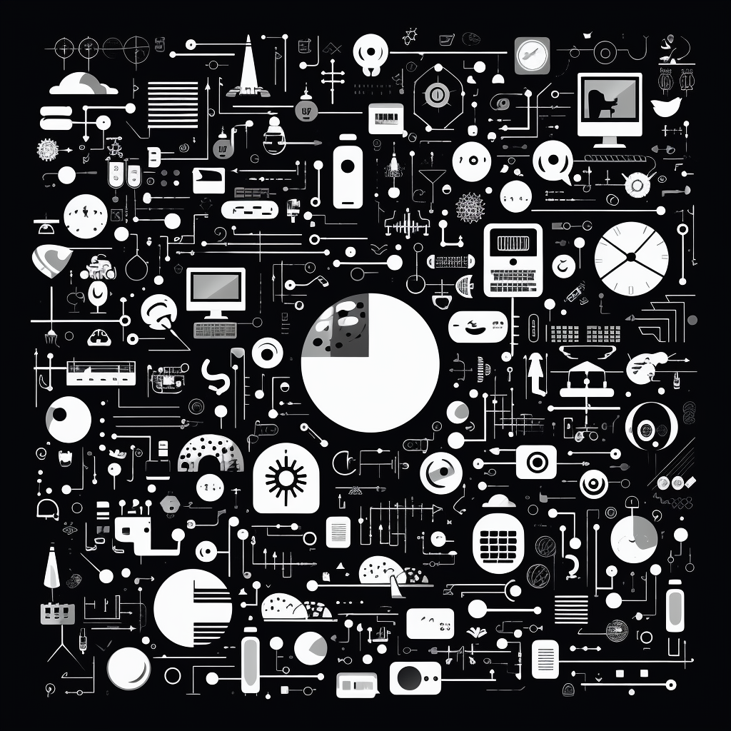 Black and white digital marketing icons