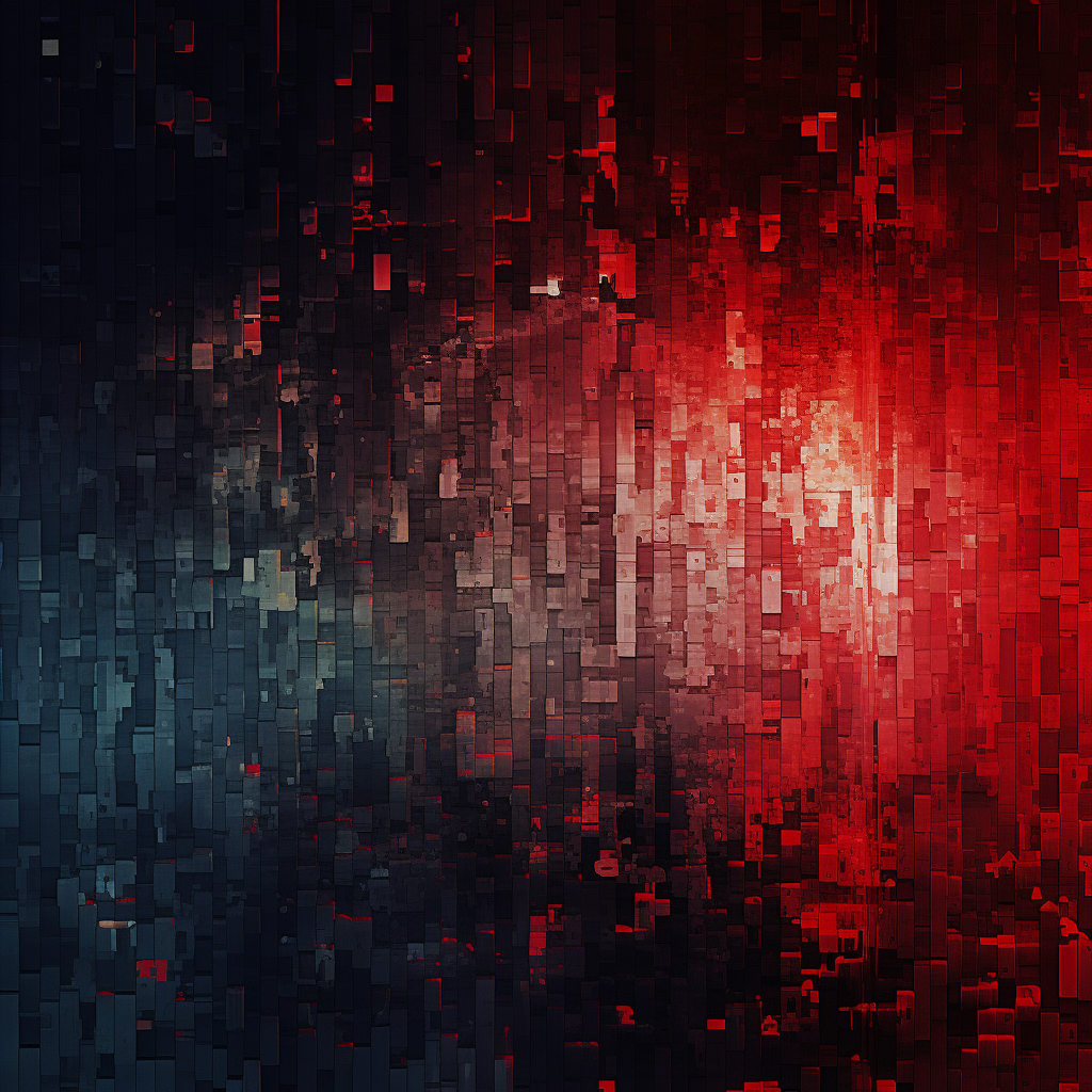 Digital red pixel fragments fading image