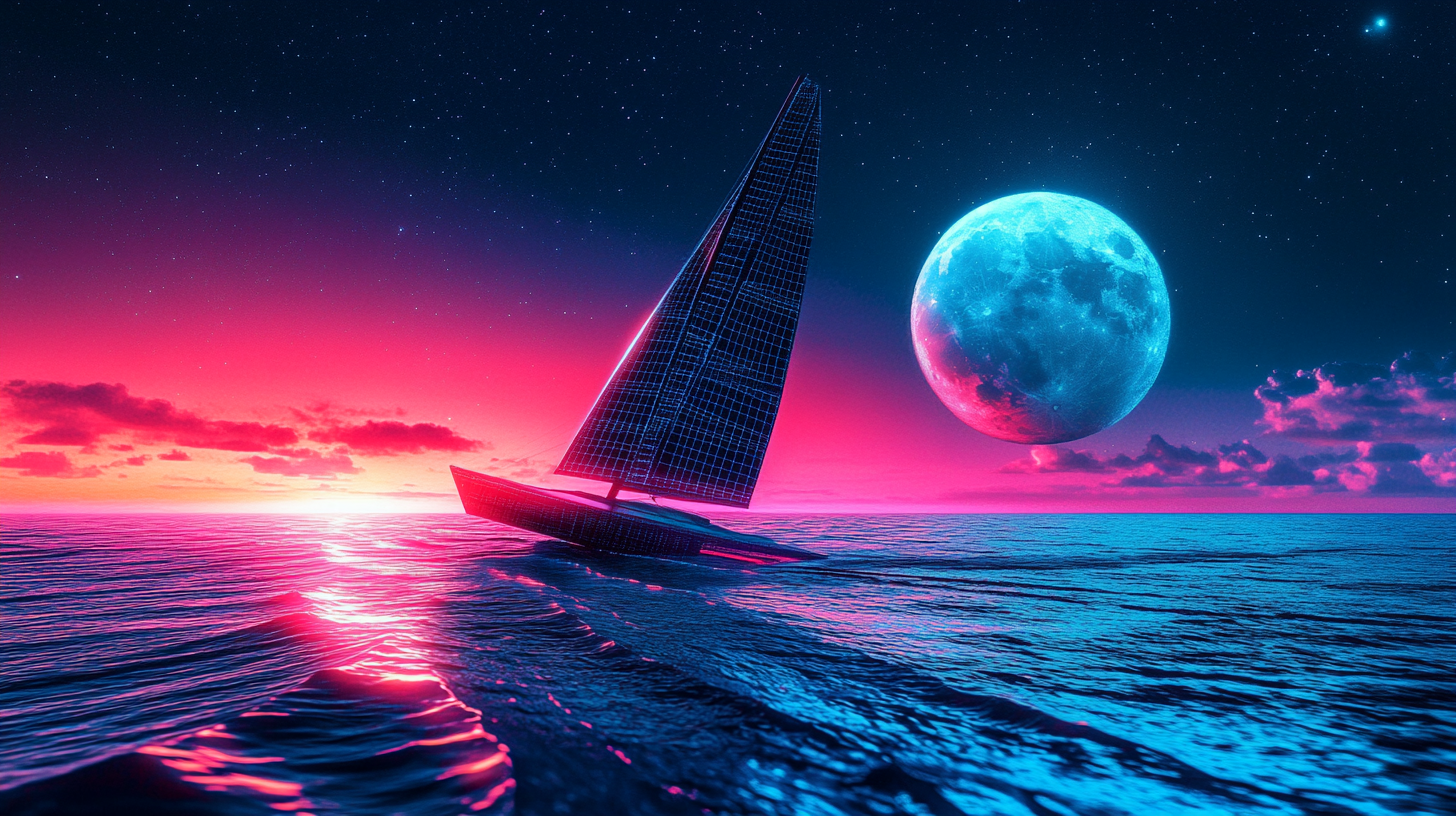 Digital sailboat on tron sea