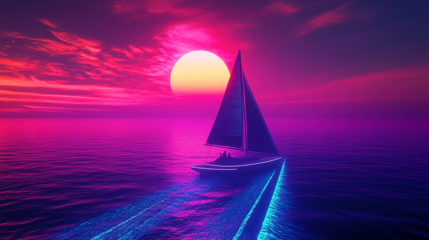 digital sailboat on tron sea