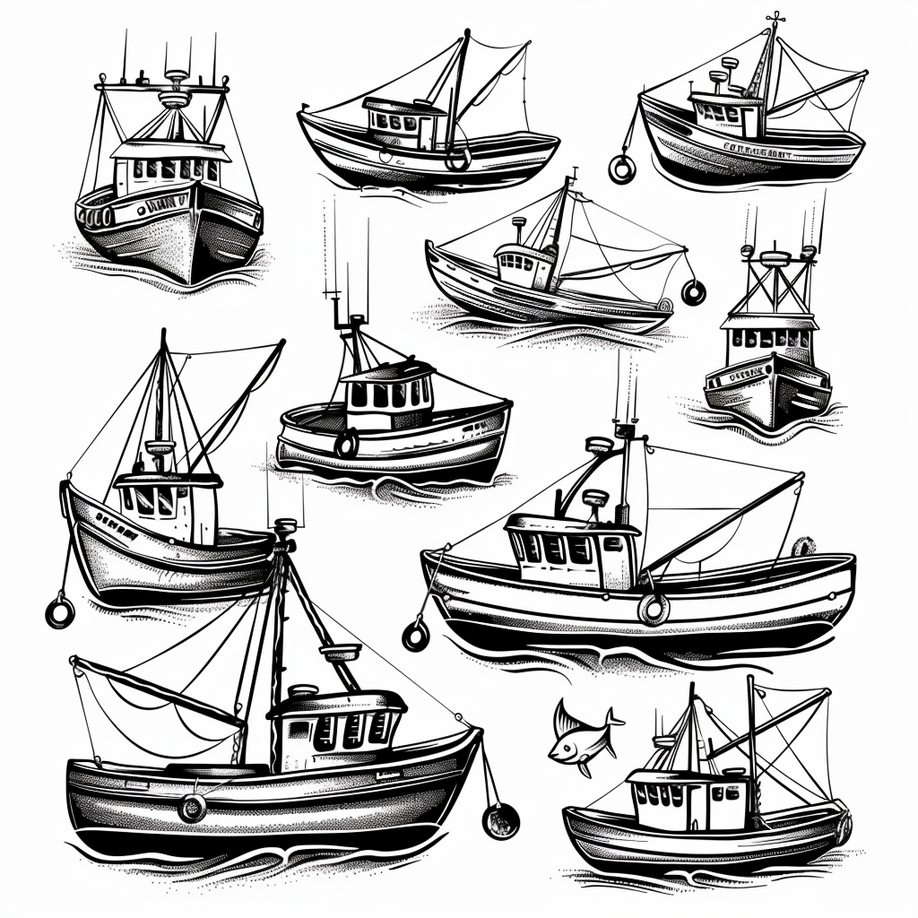 Fishing Boats Coloring Book Set