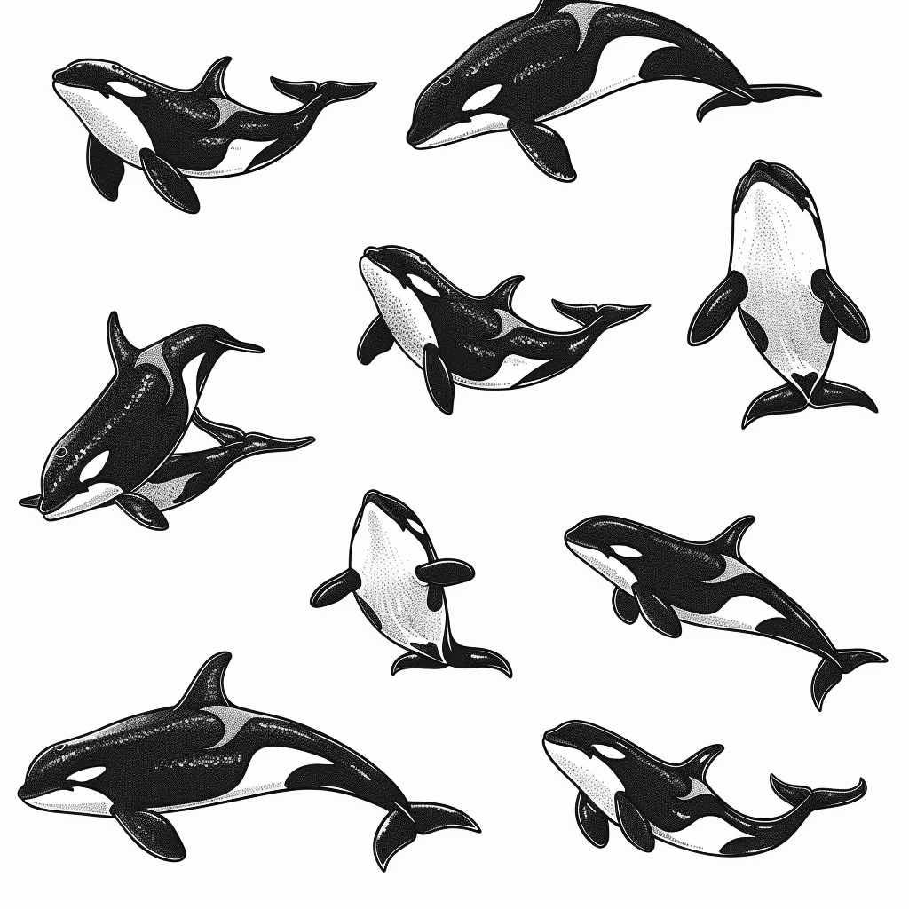 Orcas digital stamp coloring book