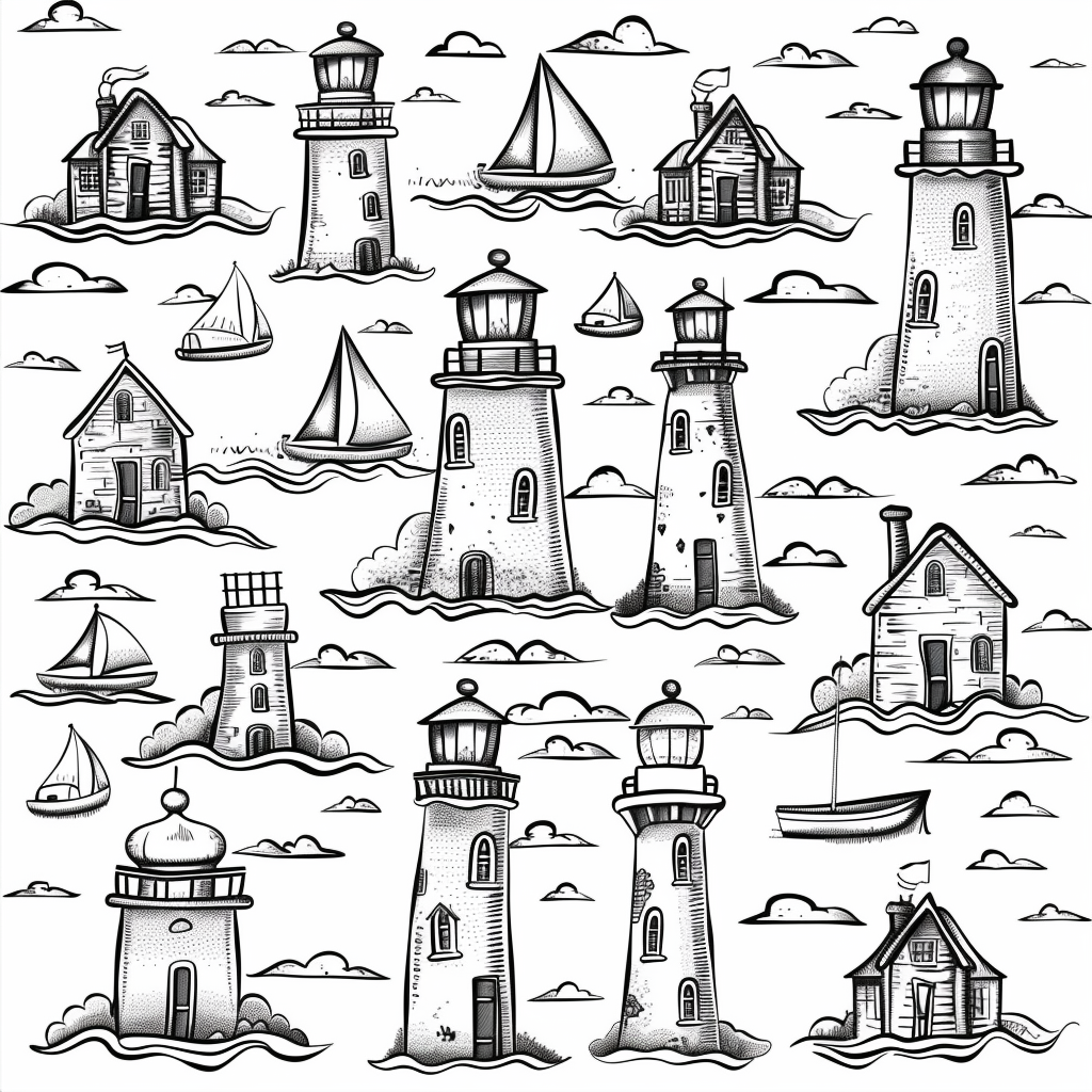 Simple black and white lighthouses