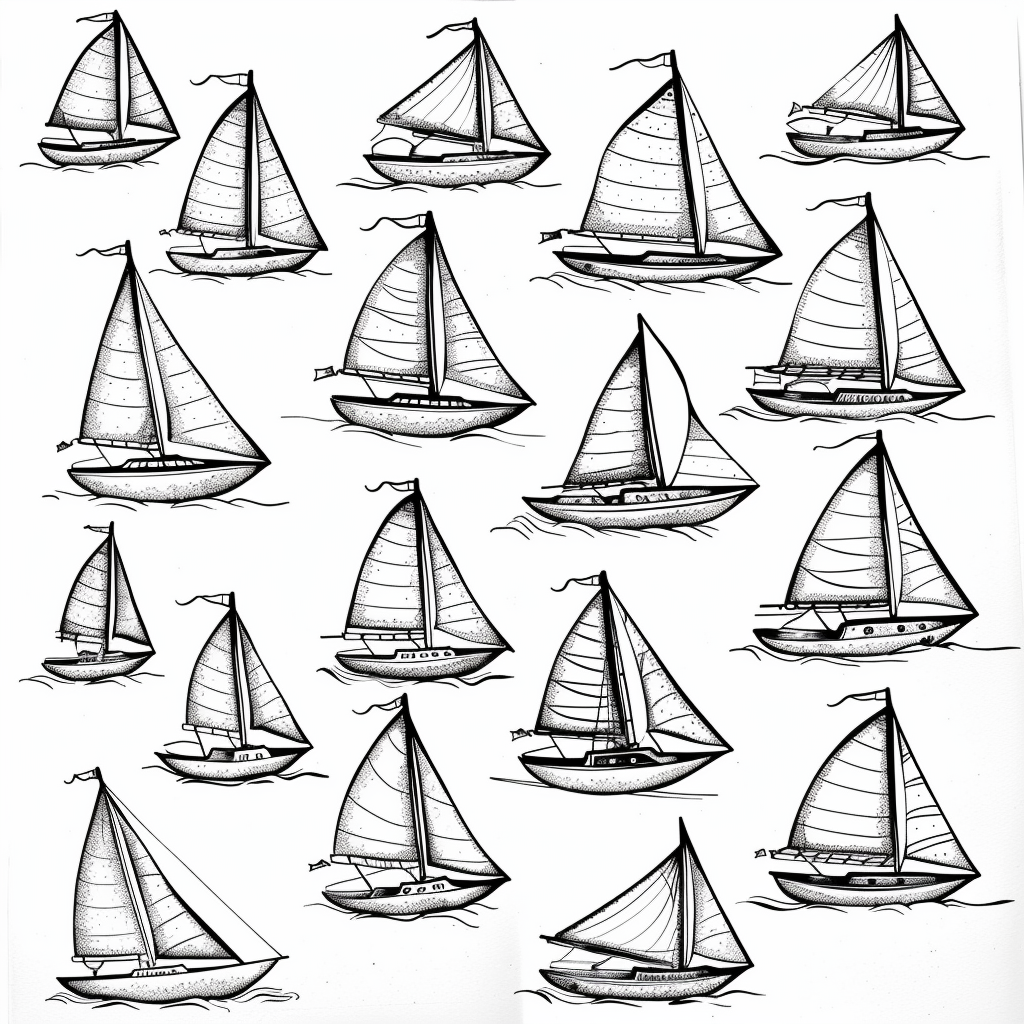 Black and White Sailboats Stamp Set