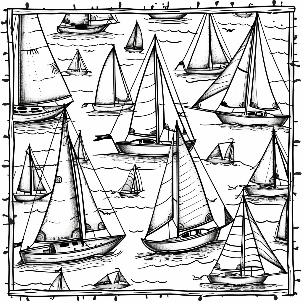 Black and white sailboats stamp set