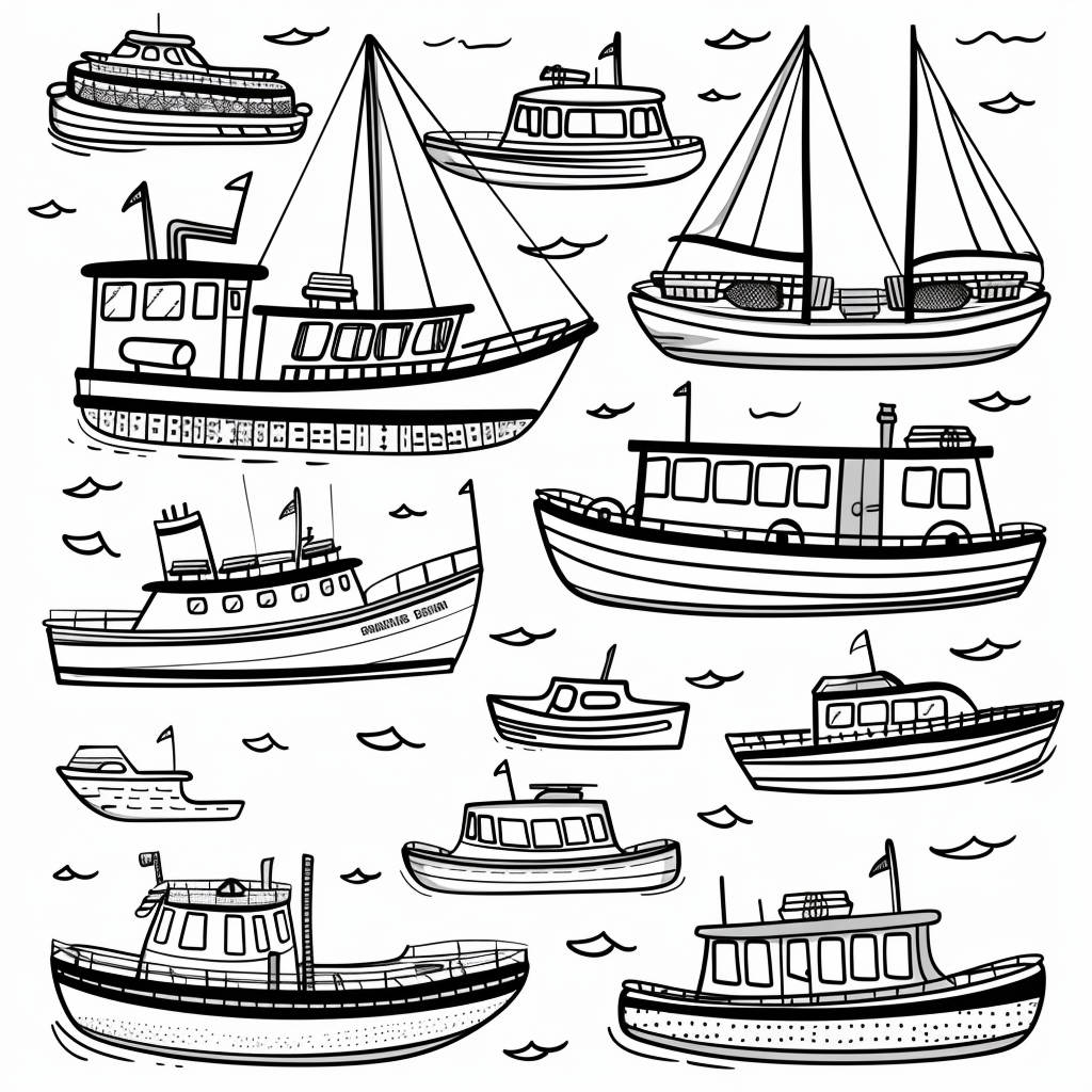 Black and white ferry boats