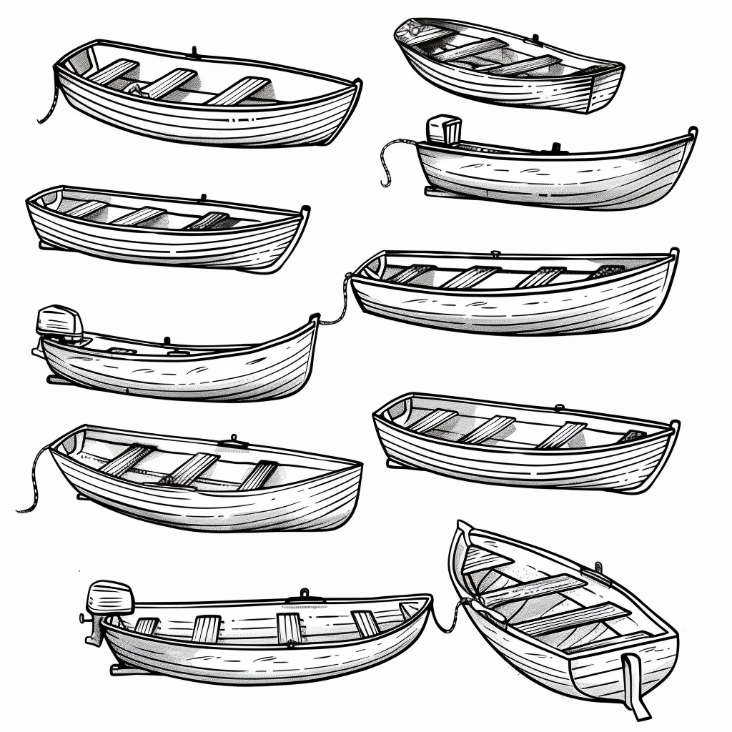 Rowboats coloring book style