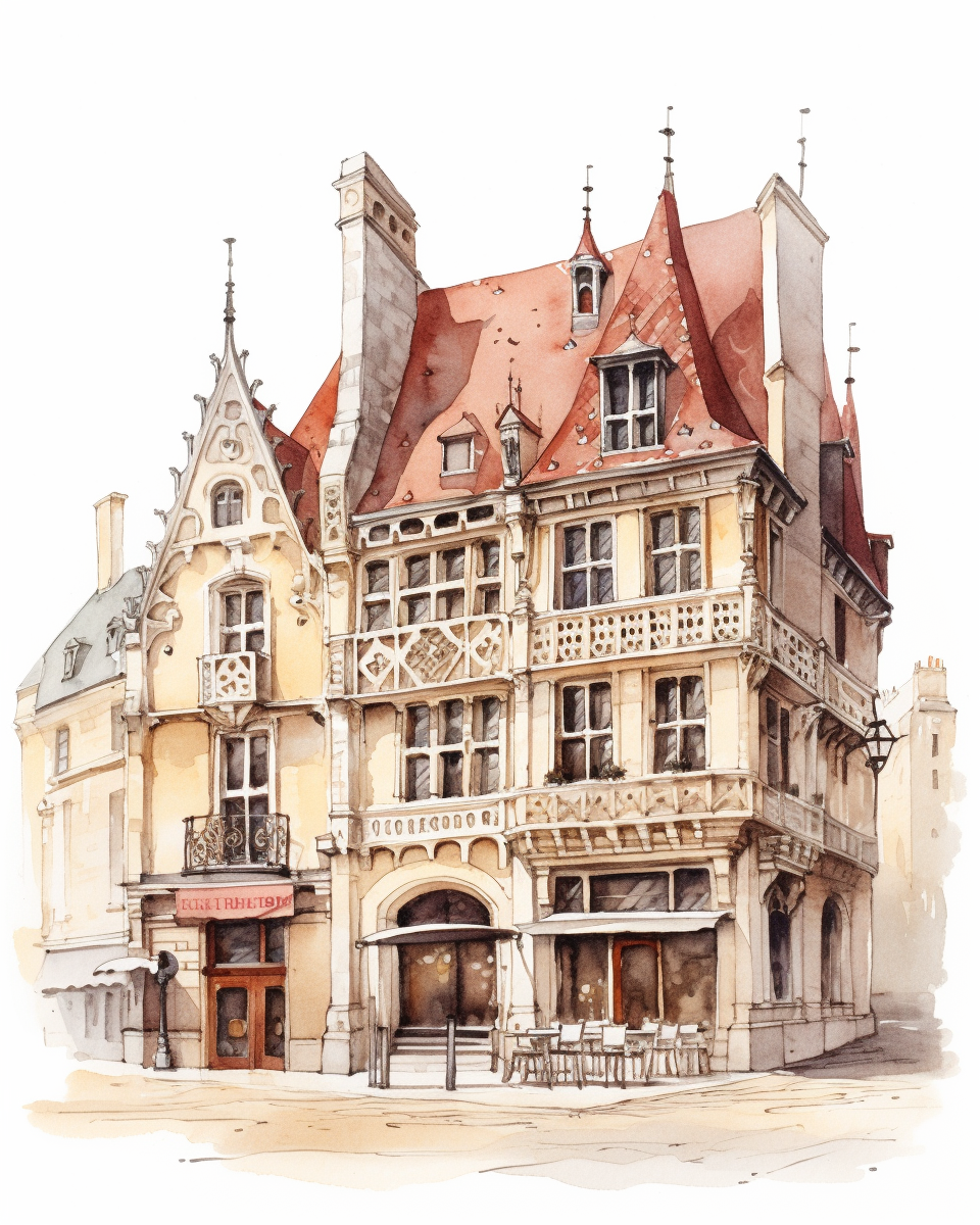 Expressive watercolor sketch of Dijon's main square