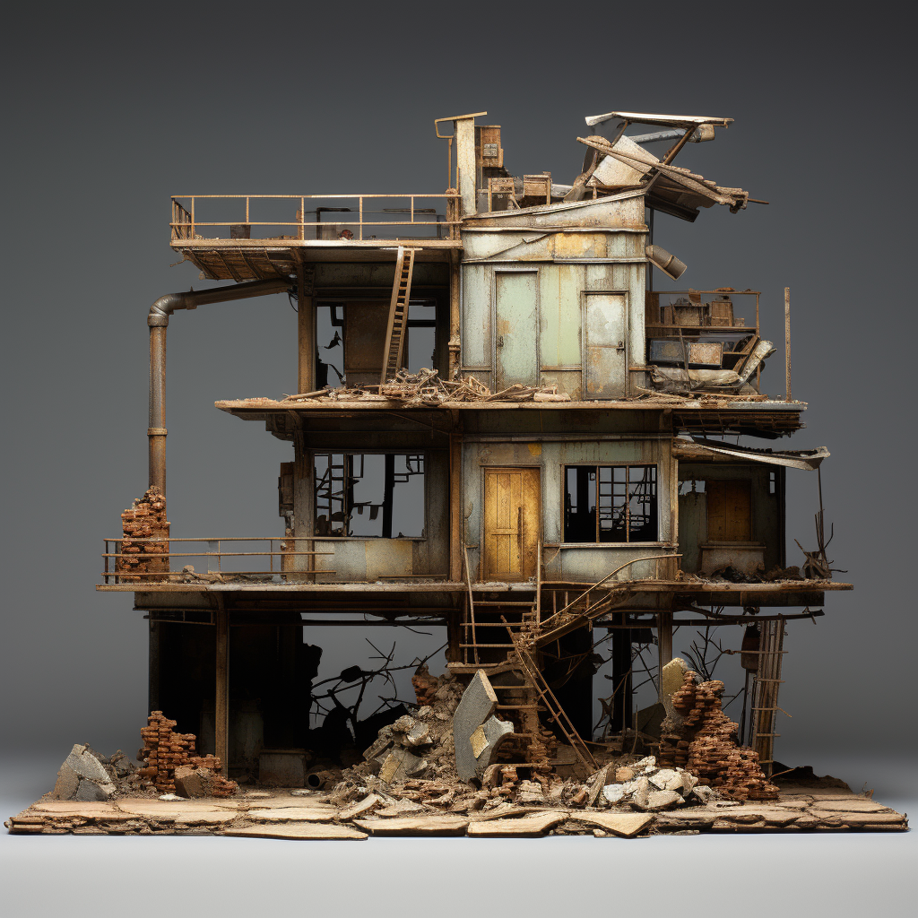 A dilapidated abandoned building model