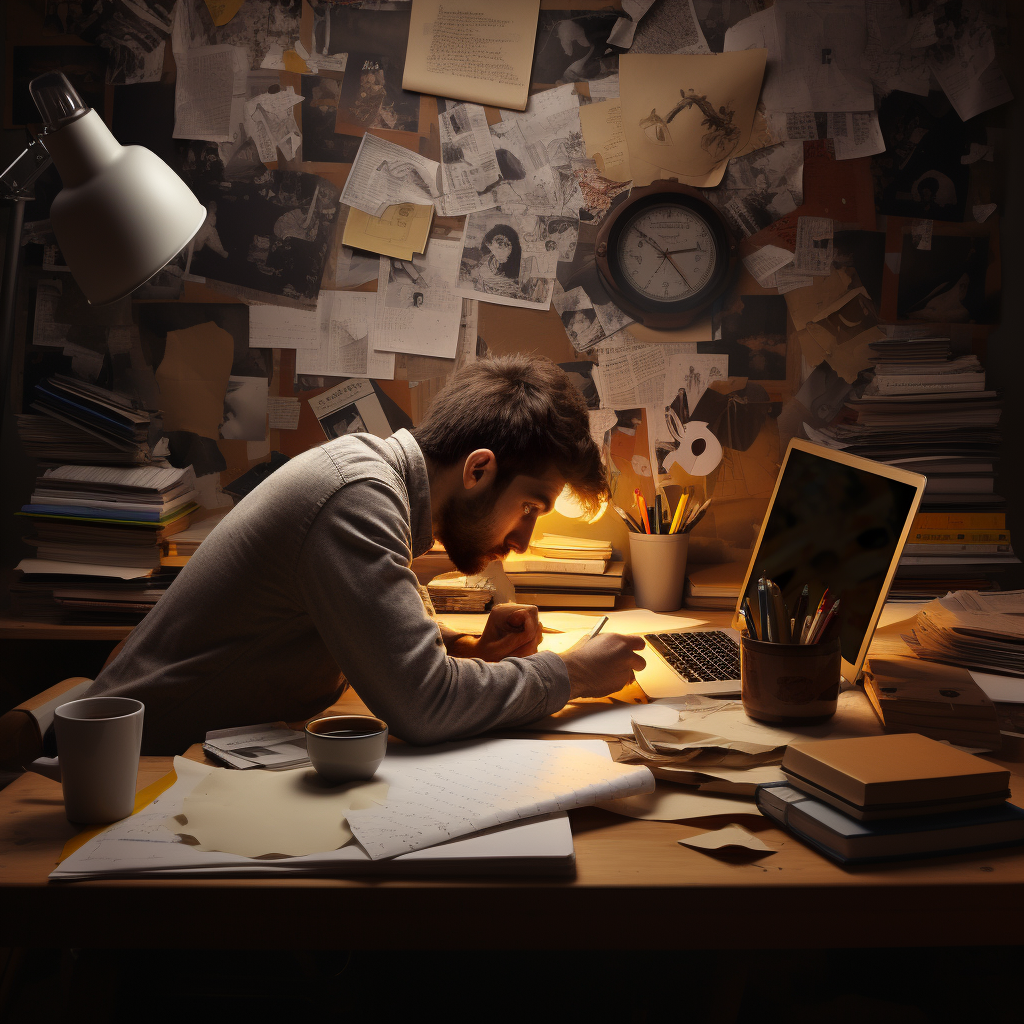 Person working diligently at desk