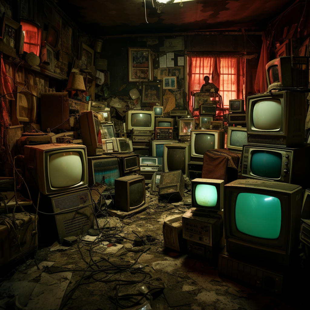 Mysterious room with vintage TVs