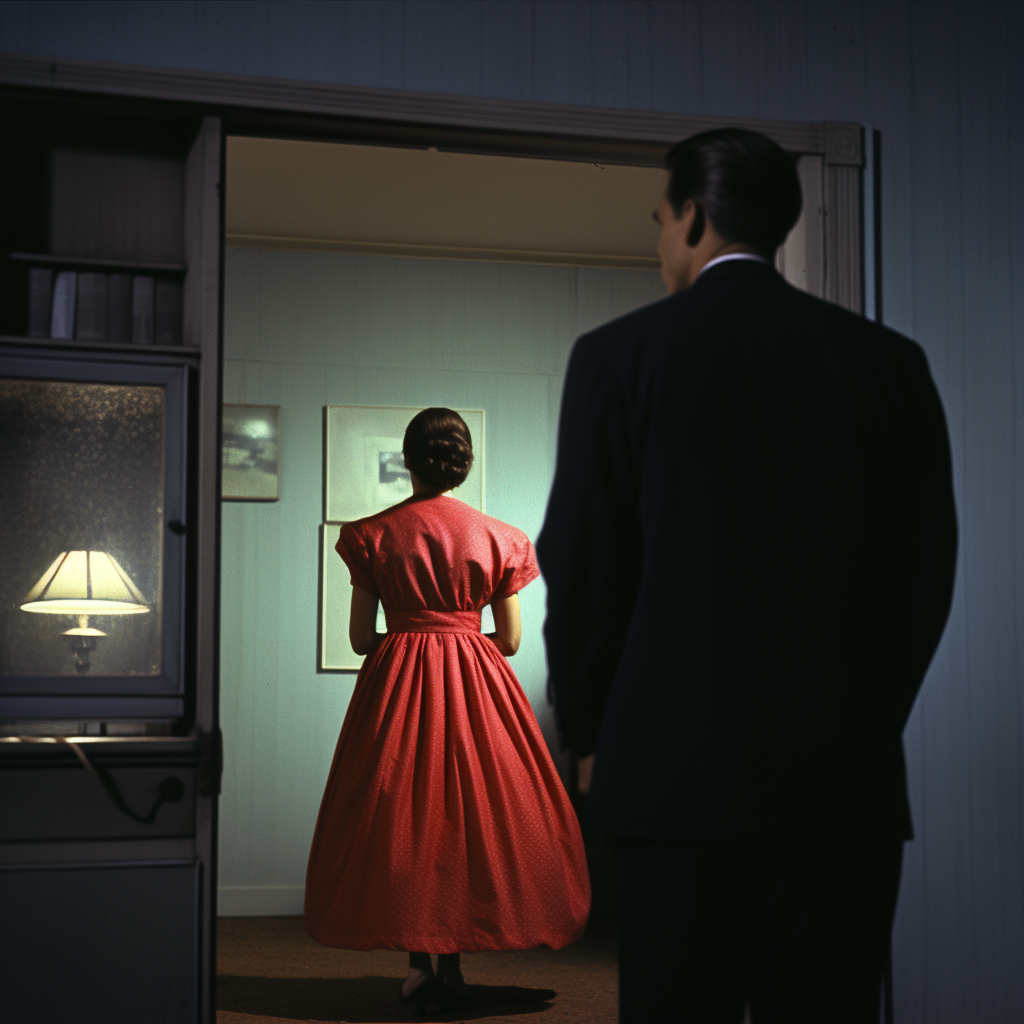 Man peering through frosted glass door