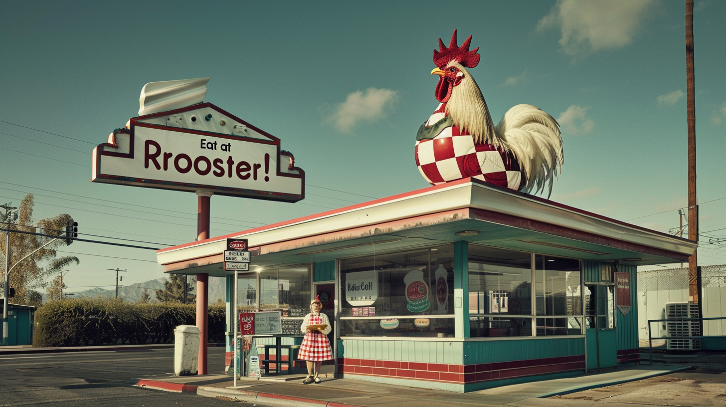 rooster diner billboard apron tray