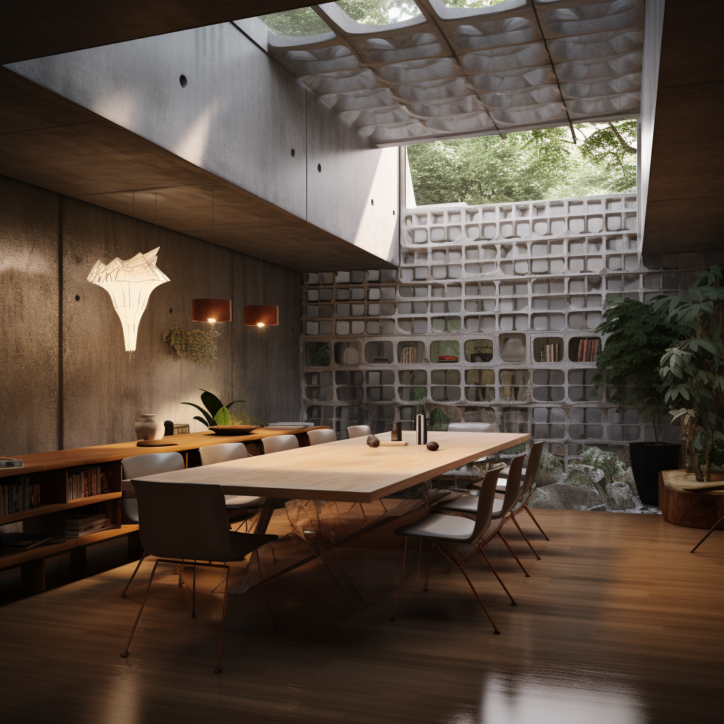 Modern dining room with concrete brutalism design