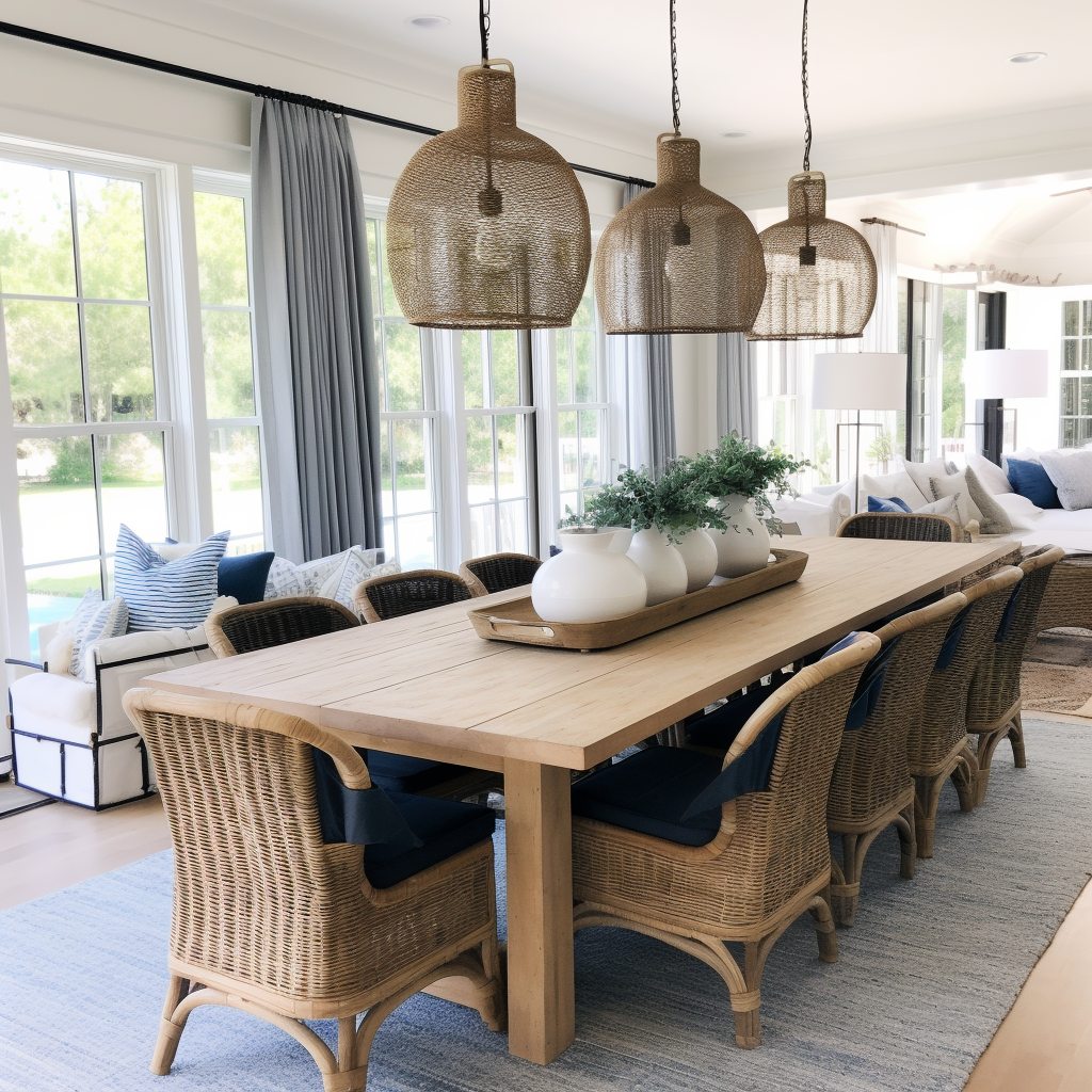 Transitional masculine style dining room with blue accents