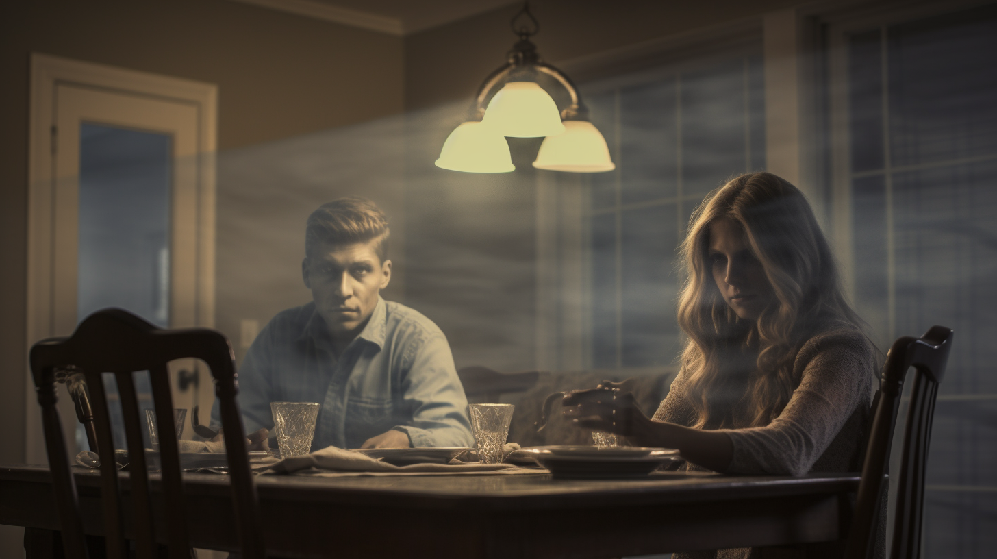 Ghost in dining room table scene