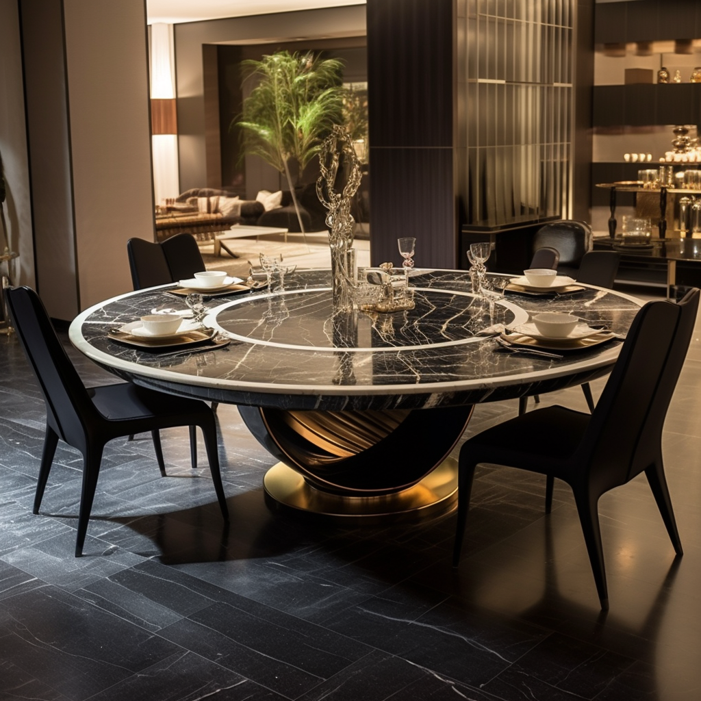 Contemporary Round Dining Table with Marble and Lazy Susan