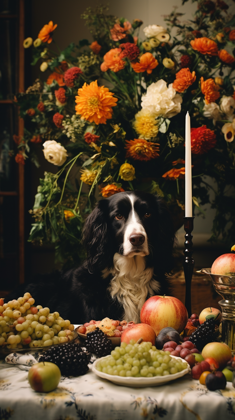 Gorgeous Fall Floral Arrangement with Black Labrador