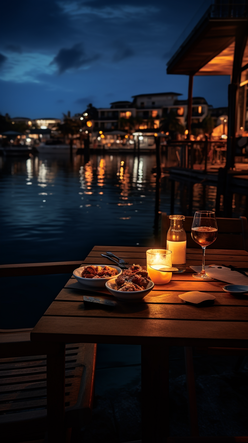 Nighttime dinner by the dock