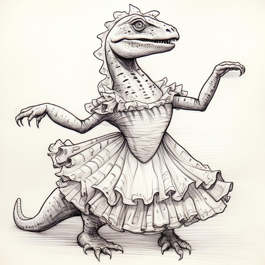 Dinosaur Ballerina gracefully twirling and dancing