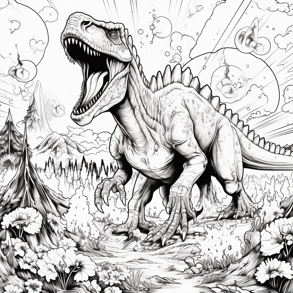 Coloring book page of dinosaur extinction