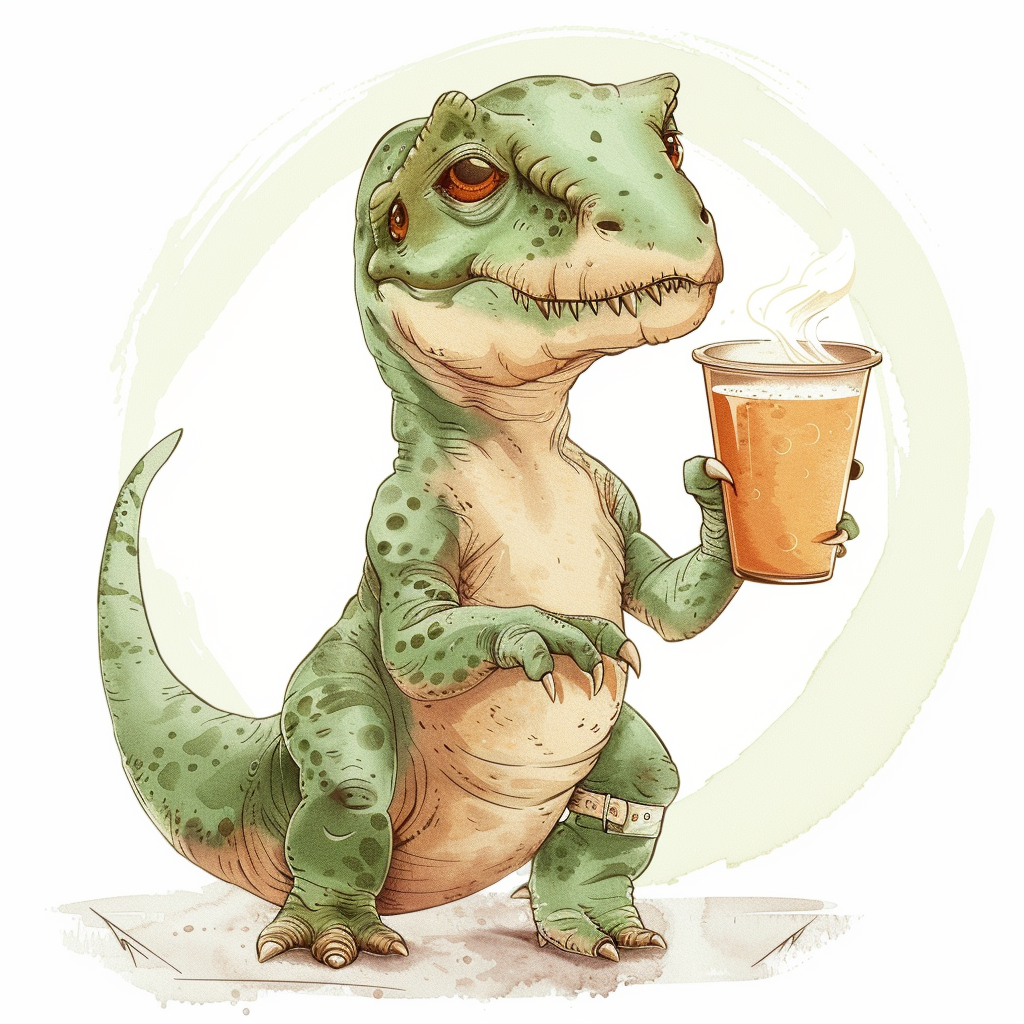 Dinosaur with Milk Tea Drawing