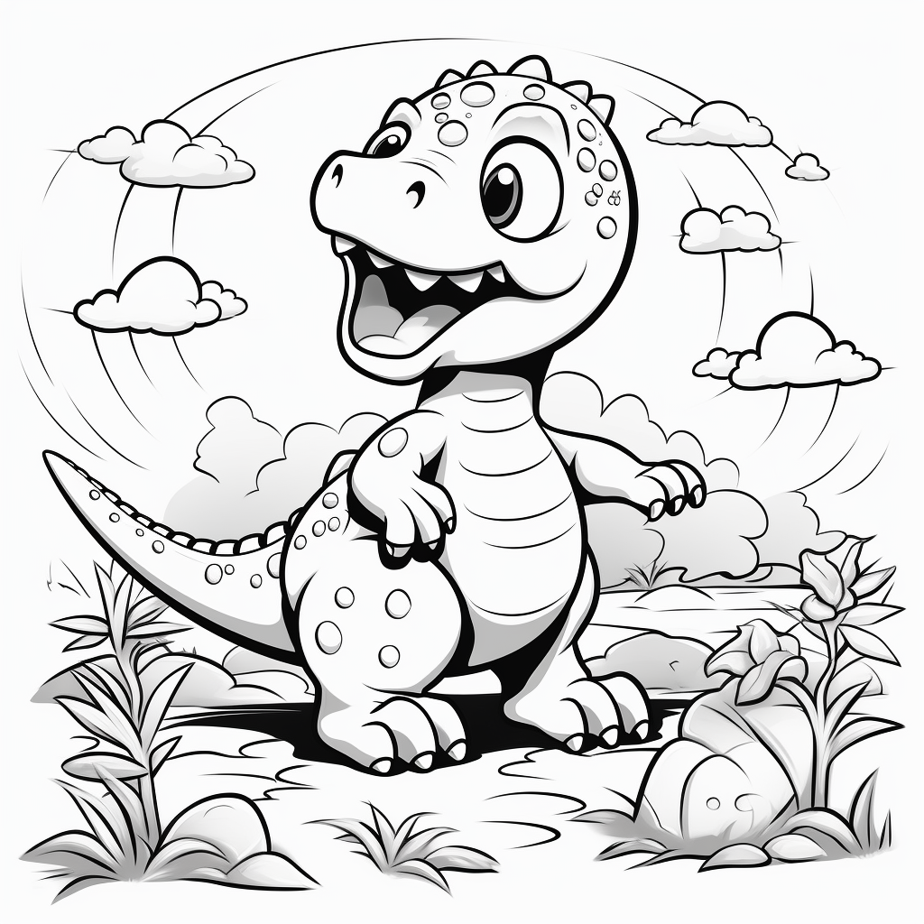 Simple Black and White Dinosaur Illustration