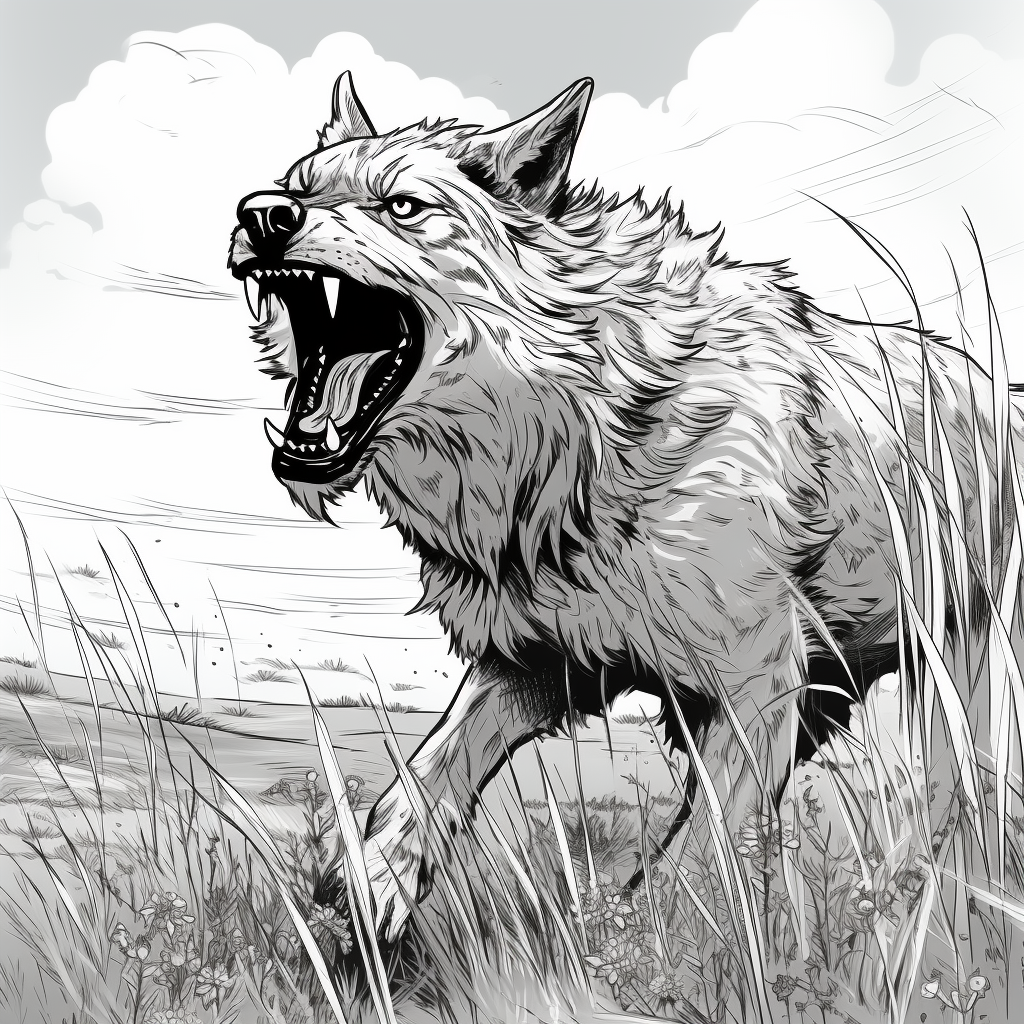 Large dire wolf with saddle in tall grass