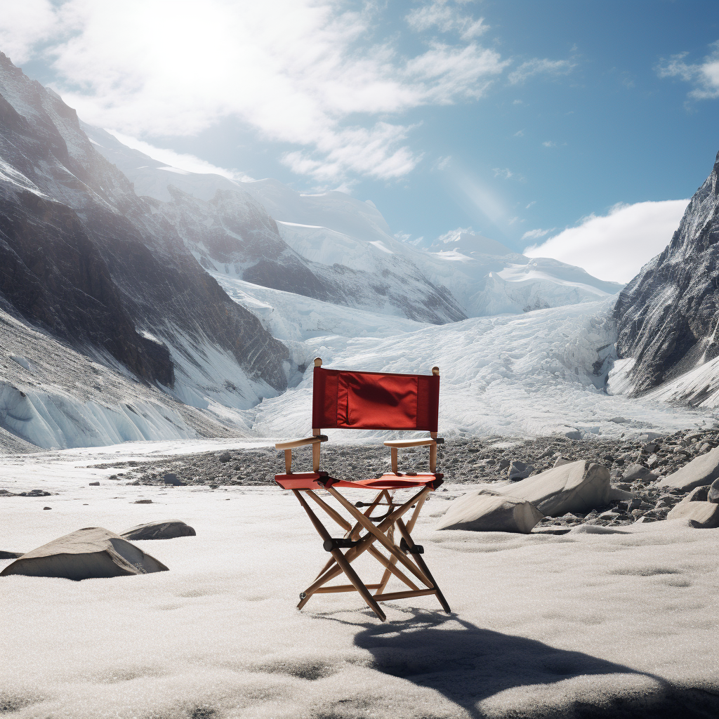 Red Bentwood Director Chair in Icy Mountains