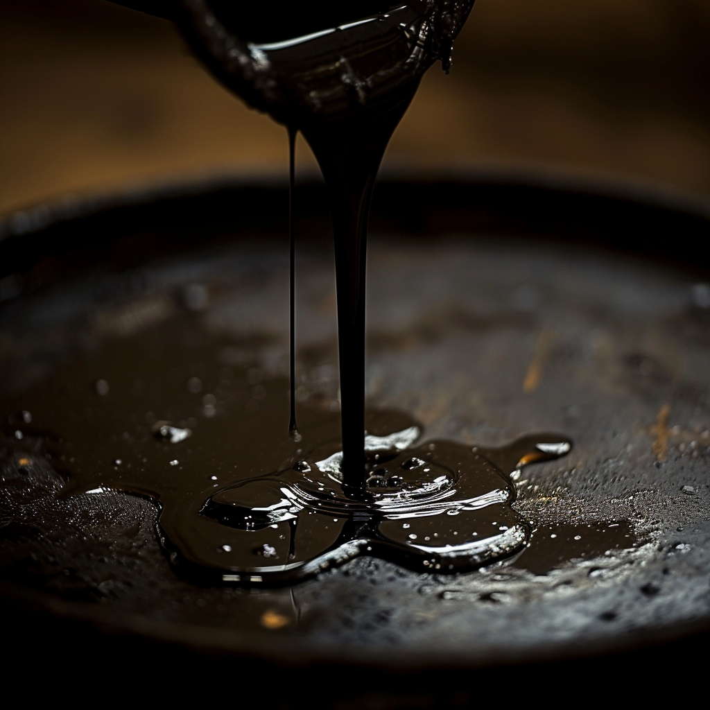 Black crude oil dripping from dirty barrel