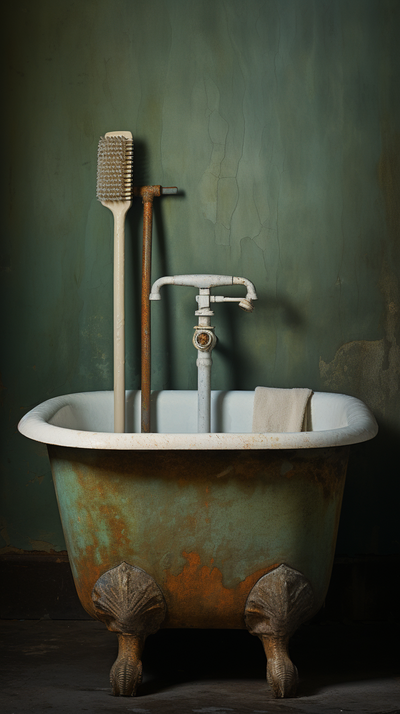 Image of a dirty tub and toothbrush