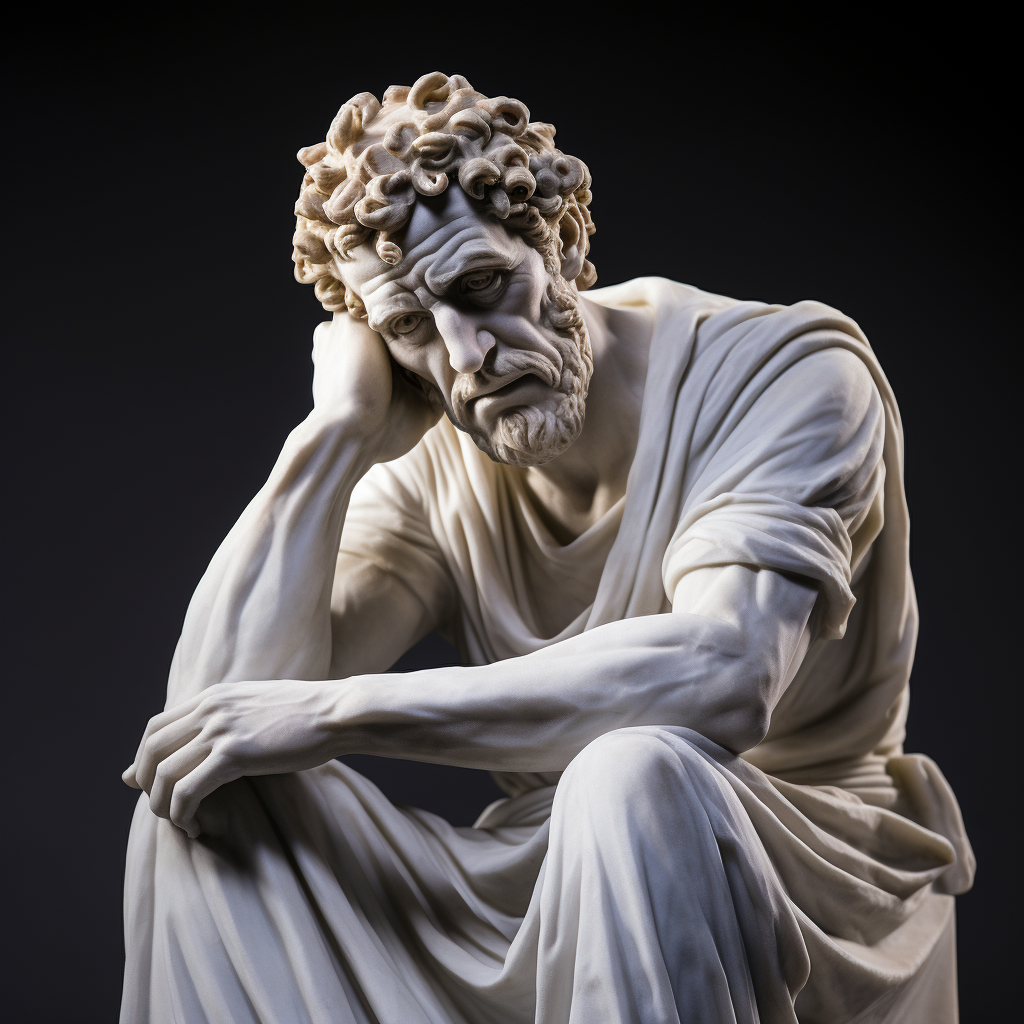 Disappointed man Greco Roman sculpture marble