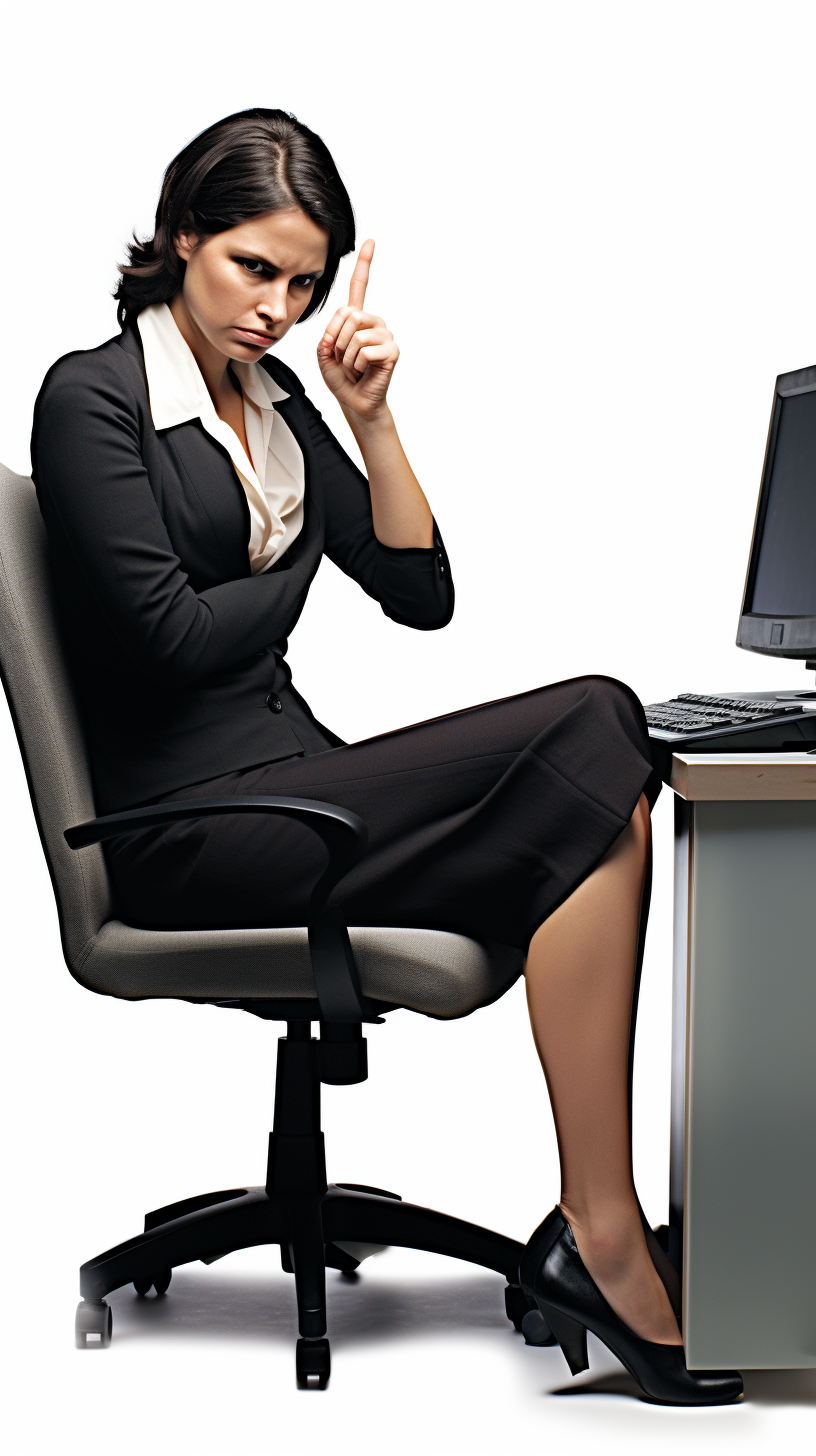 Disappointed woman looking at computer with thumbs down