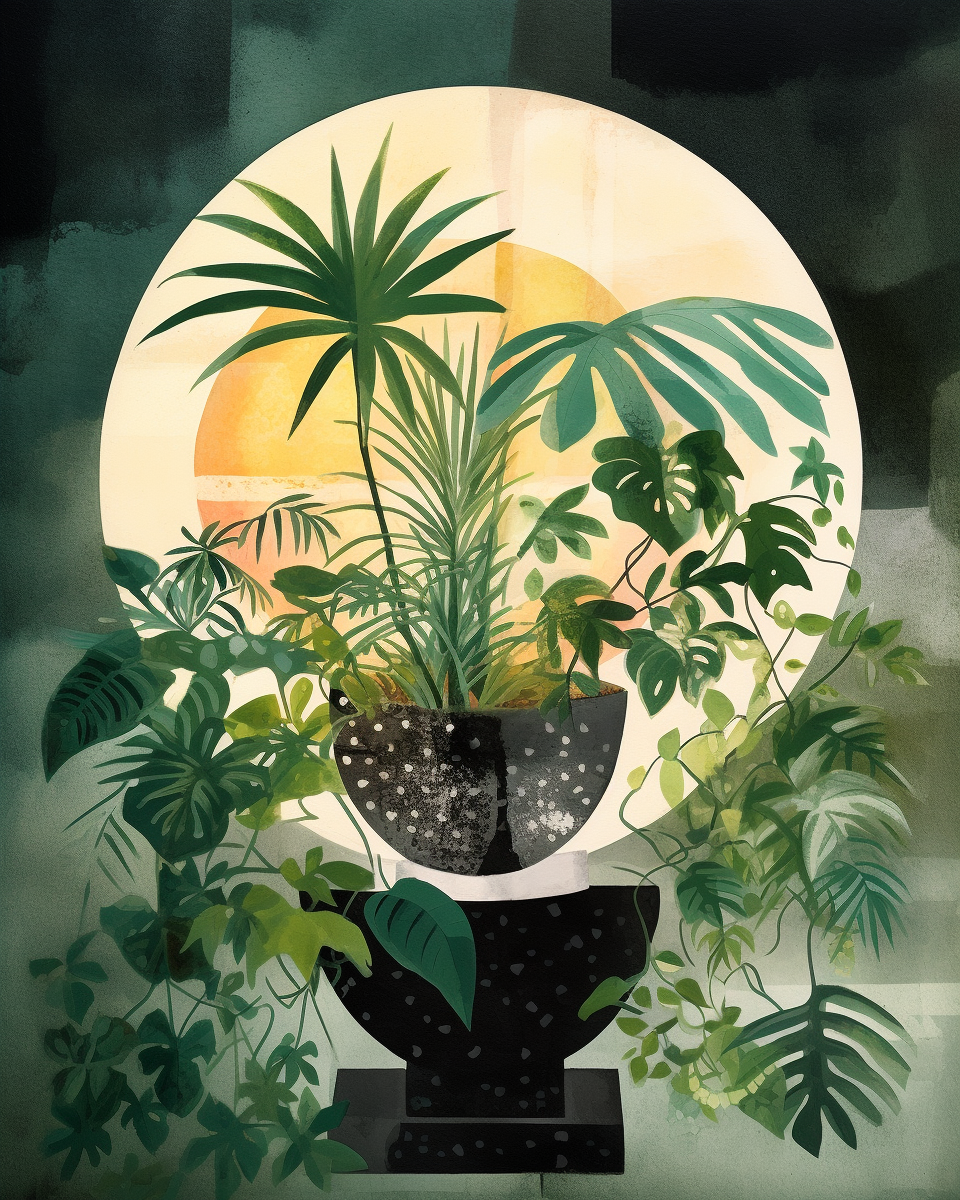 Jungle plants in disco ball planter