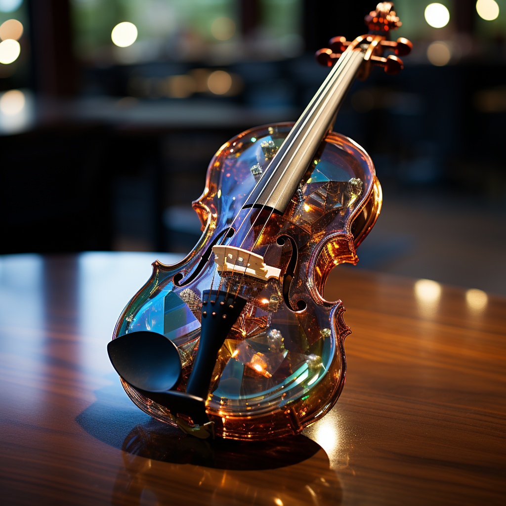 Shiny disco ball hanging above a violin